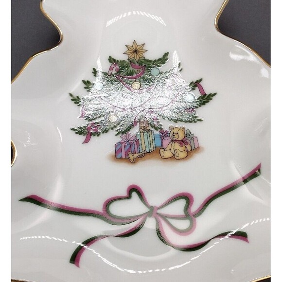 VTG Christmas Tree Trinket Candy Dish Tray Fine Porcelain China Russ Berrie Co - Picture 3 of 5